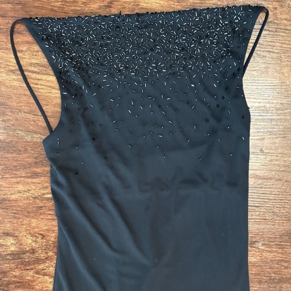 Vintage 90s Laundry By Shelli Segal Beaded Open Back Column Gown Size 6